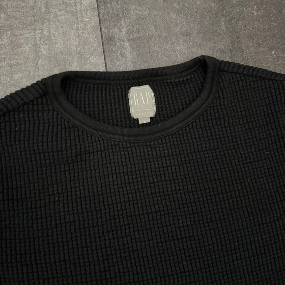 Gap Sweats Womens Small Black Waffle Knit Thermal Long Sleeve Crewneck Shirt - Picture 2 of 5